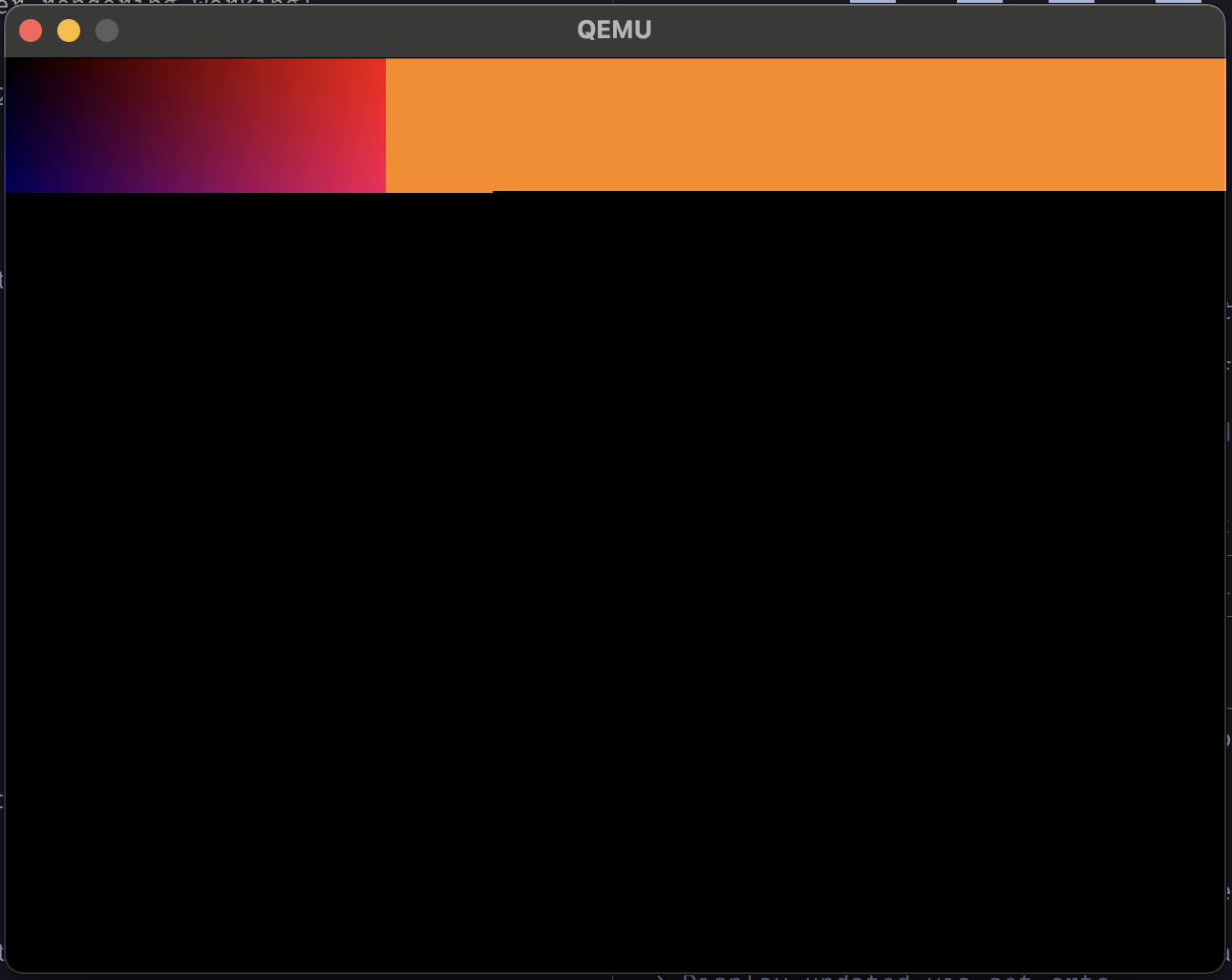 QEMU window showing red-blue gradient rendering